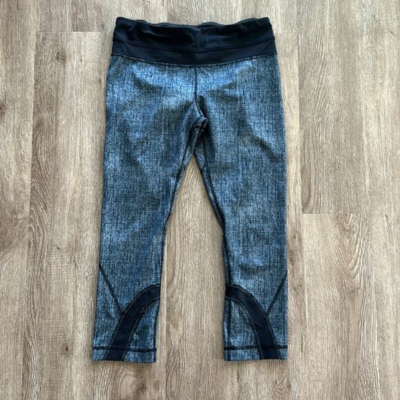 Lululemon Run Inspire II Crop Leggings Burlap Texture Dune/Black 6 Mid Rise - Picture 2 of 7